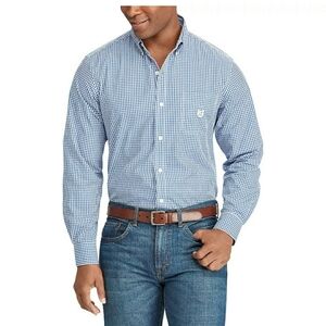 CHAPS Men's Regular-Fit Gingham Plaid Button-Down Shirt - M (EUC)